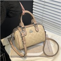 Retro Monogram Mini Barrel Bag, Chic Vintage Vibe Top Handle Crossbody for Everyday