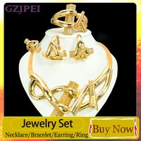 GZJPEI 2026 New Geometry Jewelry Set Luxury 18K Gold Color Jewelry Accessories For Women Wedding Jewellery Valentine's Day Gift
