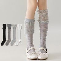 Women's Fashion Lace-edge Stockings Long Socks Thin Mesh Soft Breathable Pile-up Sock Japanese Style Sweet JK Knee-high Socks