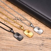 Cutting Flower Square Pendant Necklaces for Men Boys,60cm Stainless Steel Small Pendant Collars,Stylish Exquisite Jewelry Gifts