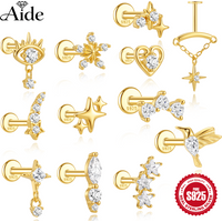 AIDE 925 Sterling Silver Shiny Star/Hummingbird Geometric Zircon Piercing Earrings For Women Party Gifts