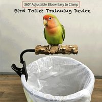 Clip-On Bird Potty Training Perch with Adjustable Stand Natural Wood for Parakeets Lovebirds Waste Collection Station