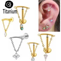 ASTM F136 G23 Titanium Curved Chain Marquise CZ Drape Internally Threaded Ear Cartilage Helix Earring Piercing Jewelry Lip Rings