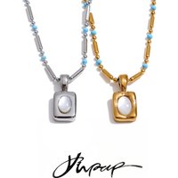Yhpup Stainless Steel Shell Rectangle Pendant Necklace Daily Fashion Attractive Collar Daily Jewelry Wholesale