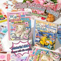 1 Book with 32 Sheets of New American Retro 2.0 Mini Sticker Book, Laser Cover with over 600 Materials, Comes with Die-Cutting, Suitable for Journaling, Collage, and DIY Decoration Stickers