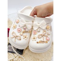 18 pieces of white ABS pearl bow, pink round ABS pearl, love, white flowers, pentacle, letter love button DIY decoration, suitab