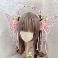 Elegant Sweet Butterfly Fairy Hair Hoop Mesh Kawaii Elf Ear Headband Embroidery Headwear Flower Headband Gift