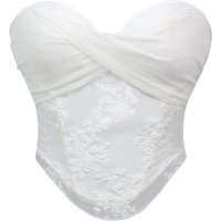 French pure white netted lace strapless corset with a tight waist and no shoulder straps for bone shaping effect