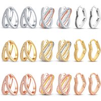 925 Silver Color Rose Gold Heart Geometric Irregular Hoop Earrings For Women Wedding Engagement Birthday Delicate Jewelry Gift
