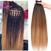 Refined Hair Pre stretched EZ Braid Synthetic Ombre Brown Light Brown Braids Extensions Senegal Twist Yaki Straight Crochet Hair