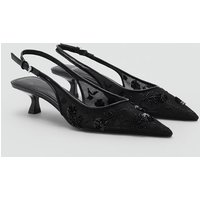 Mango Women's Sandals 2025 Summer New Black Fashion Beaded Mesh Pointed Toe Slip-On mid Heel Mule Shoes Breathable Comfortable