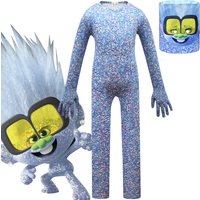 Kids T-Trolls White Sparkle Jumpsuits Children Halloween Costumes World Tour Cosplay Children Boys Bodysuit and Headgear Suit