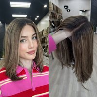 High Quality Synthetic Lace Wig Brown Blonde Ombre Glueless Wigs Heat Resistant Fiber for Women Natural Looking Daily Style Bob