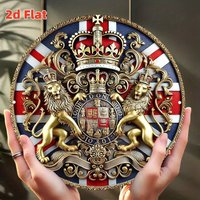 2D flat" British Crown Badge Metal Sticker "Royal Symbol Decoration Patch/Ancient Style Home Elements, 19.79x19.79 cm Wall Art R