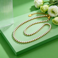Chic Imitation Pearl Tennis Chain Necklace Women's Stainless Steel Imitation Pearl Beaded Necklaces Fashion Dainty Jewelry Gift