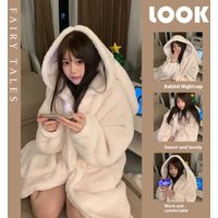 Autumn and Winter Ladies Warm Pajamas Homewear Rabbit Ears Ins Girls Student Pajamas Cartoon New Robe Bathrobe Homewear