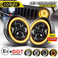 Colight Offroad 7-Zoll Runde LED-Scheinwerfer E9 Zweifarbiges Tagfahrlicht 24V Weiß-Amber Halo Angel Eye Fern- und Abblendlicht 12V für Jeep Wrangler Motorrad-Scheinwerfer