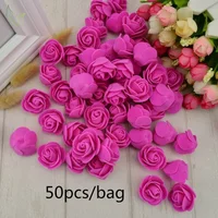 50pcs/bag PE Foam Fake Flower Roses Head Artificial Flowers Wedding Decoration for Scrapbooking Gift Box Diy Wreath Multi-use