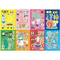 8/16Sheets SpongeBobs SquarePants Make-a-Face Puzzle Stickers Child Cartoon DIY Assemble Jigsaw Game Educational Toys Kids Gift