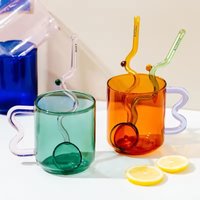 Colored Glass Mug Borosilicate Anti-heat Glass Cup with Wave Ear Handle Handmade Simple Wave Coffee Cup for Hot Water