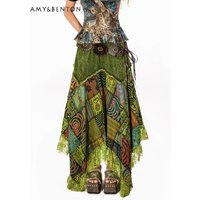 2025 New American Wandering Vintage Splicing Irregular Hem A Line Hollow Frilly Skirt For Women