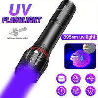 395nm UV Flashlight Zoomable Rechargeable UV EDC Torch Black Light for Nail Gel, Scorpion Hunting, Pet Urine & Bug Detection
