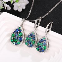 Luxury Romance Blue-green 5A Zircon Waterdrop-shaped Pendant Necklace Earrings for Women Garden Colored Gemstone Jewelry Sets