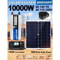 10000W Complete Solar Power Kit | 300W Panel + 100A Controller + 10000W Inverter 12V to 110V/220V Emergency Backup for Home,RV