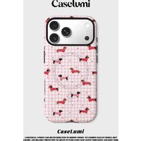 CaseLumi Matte Bumper For Magsafe Case For iPhone 17 16 15 14 Plus 13 Pro Max Shockproof Hard PC Pink grid Dachshund Cover