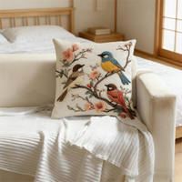Vintage Bird Floral Pillow Cover 2D Print Nature Bird on Branch Cushion Case for Sofa Bed Couch Boho Home Decor