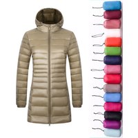 Women's Long Down Jacket, Warm Lightweight Hooded Puffer Coat, Portable Storage Bag Packable Winter Jacket, Casual Outerwear