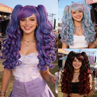 Dopamine Color Block Long Pigtail Wig Lolita style Heat Resistant Synthetic Hair Perfect for Music Festivals
