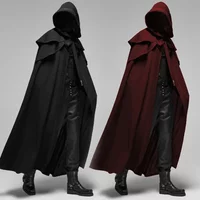 Medieval Vintage Hooded Loose Black Cloak Coats Windproof Trench Chic Winter Long Cape Poncho Gothic Mens Monk Halloween Cosplay