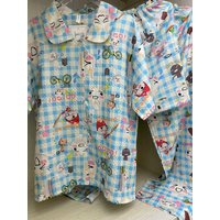 Summer Short Sleeve Sleepwear Women's Cute Cartoon Dorro Pleated Cotton Home Clothes Set Large Size Breathable Comfortable