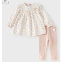 Dave Bella Mädchen Oberteile Hosen Anzüge Frühling Herbst Blumendruck Pullover Elastische Hosen Zweiteilige Sets Kinderkleidung DB1260561