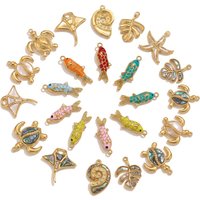 2pcs Enamel Ocean Animal Charms Turtle Fish Starfish Ray Pendant for DIY Women Earrings Jewelry Making Supplie Finding Wholesale