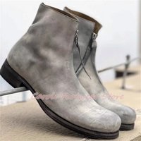 British Style Round Toe Chunky Heel Ankle Boots for Men Retro Leather Side Zipper Motorcycle Boots Male Outside Footwear Shoes