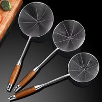 Stainless Steel Large Colander Anti Scalding Wooden Handle Fried Sieve Spoon Heat Resistant High Quality Foods Sifter