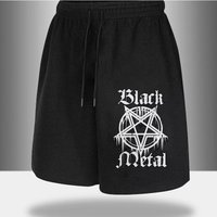 Casual pants, Gothic heavy metal style clothing, men's black metal patterned shorts, drawstring waistband