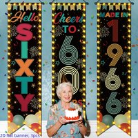 2D Flat 3Pcs Vintage 40th-80th Birthday Banner, 1956-1976 Born, "Cheers To You" Porch Sign, Door & Wall Party Decor