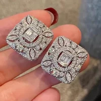 Huitan Novel Hollow Design Stud Earrings Dazzling Cubic Zirconia Women Charming Ear Accessories Delicate Wedding Party Jewelry