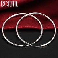 DOTEFFIL 50mm60mm Big Circle Hoop Earrings 925 Sterling Silver Smooth For Women Wedding Engagement Party Jewelry