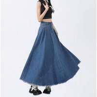 Women's Soft Denim Skirt Thin Long A-Line Casual Korean Y2K Style Half-length with Pockets Slimming Effect Denim Skirt