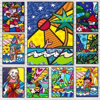 Romero Britto Art Poster Prints Watercolor Wall Art Room Decor Posters Self-adhesive Art Waterproof Paper