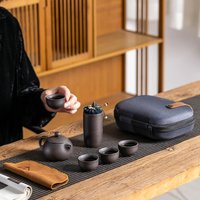 One Pot of Purple Clay Four Cups Outdoor Portable Tea Set Travel Tea Set Gift for Friends