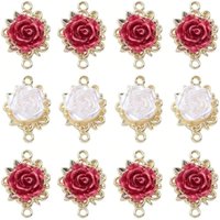 10Pcs Gold Color Red Rose Flower Charm Pendant Connector for Jewelry Making Bracelet DIY Findings Accessories Craft