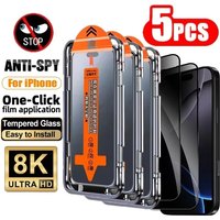 5PCS Privacy Screen Protector for iPhone 17 Pro Max 16 15 14 13 12 11 16e Plus Mini XR Dust Free Install Anti-Spy Tempered Glass