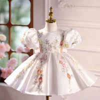 Custom Elegant White Appliques Flower Girl Dress Lace Bow Princess Kids Wedding 1st Birthday Pageant Party Prom Gown
