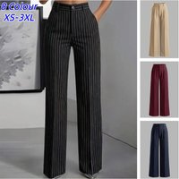 Women Striped Vintage Elastic Back Waist Suit Pants Draped Wide Leg Slacks Business Commute Casual Work Office Ladies Trousers