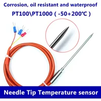 Waterproof Needle Tip Temperature Sensor Probe PT100 PT1000 RTD Insertion Platinum Resistance Silicone Cable for Meat Soil Fruit